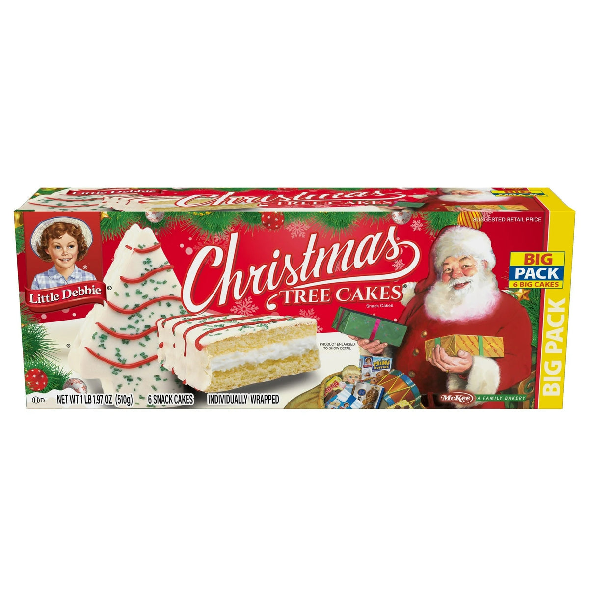 Front of 1 Box of Little Debbie Vanilla Christmas Tree Cakes Big Pack