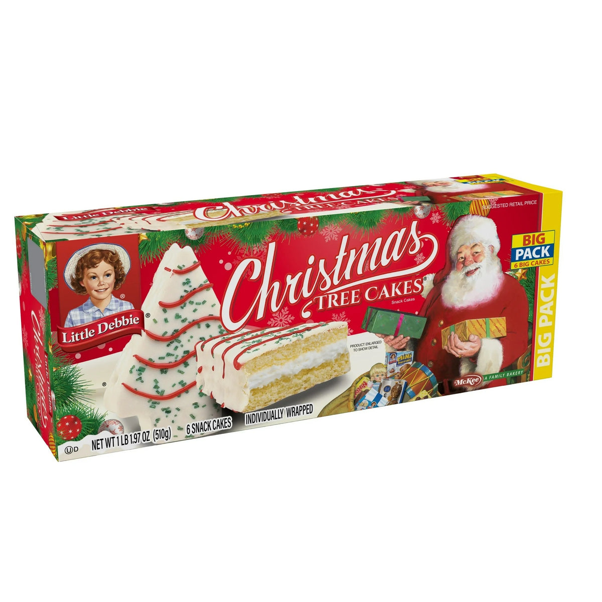 Left Corner Angle of Little Debbie Vanilla Christmas Tree Cakes Big Pack