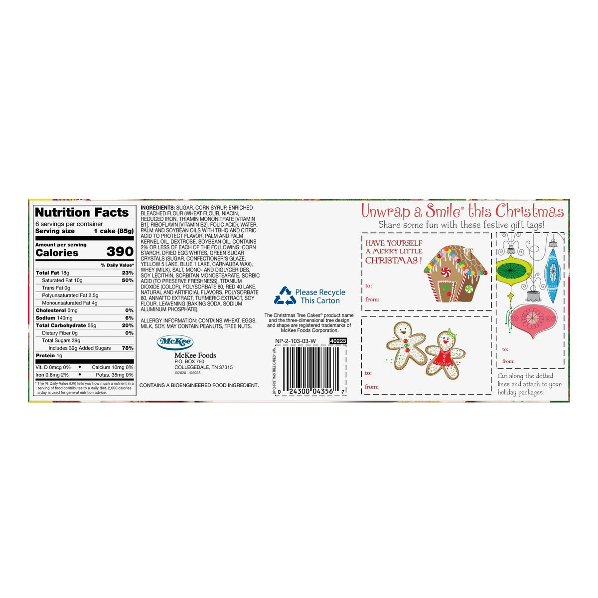 Nutrition Facts and Ingredients of Little Debbie Vanilla Christmas Tree Cakes Big Pack